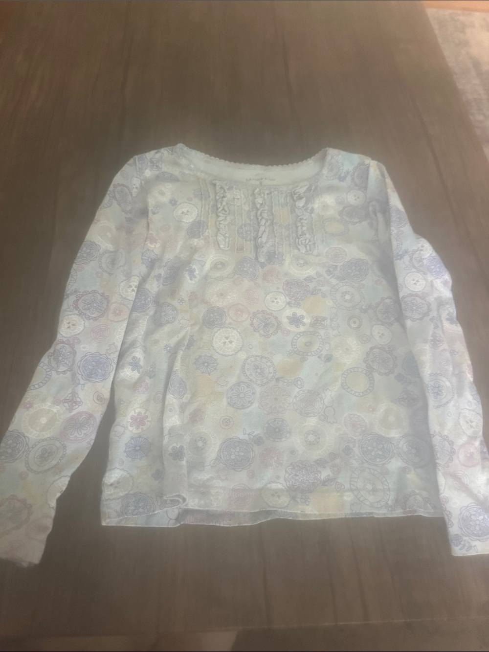 Lands' End Girls' Long Sleeve White Multi Medallion Print Tee